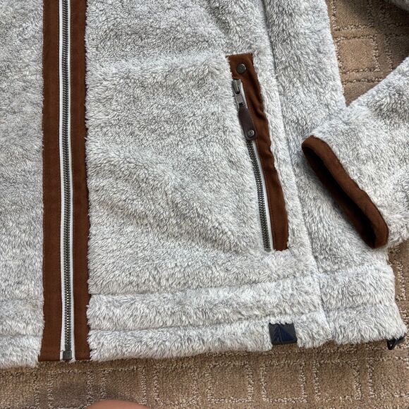 LL Bean Fleece Jacket Womens L Gray Full Zip Suede Trim Outdoors Casual Cozy EUC - Picture 4 of 9